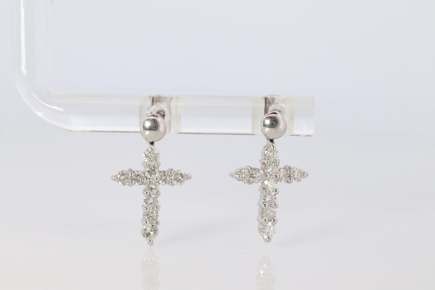 Diamond Cross Earrings. Platinum PT900 1/4ct Diamond Dangle Earrings.