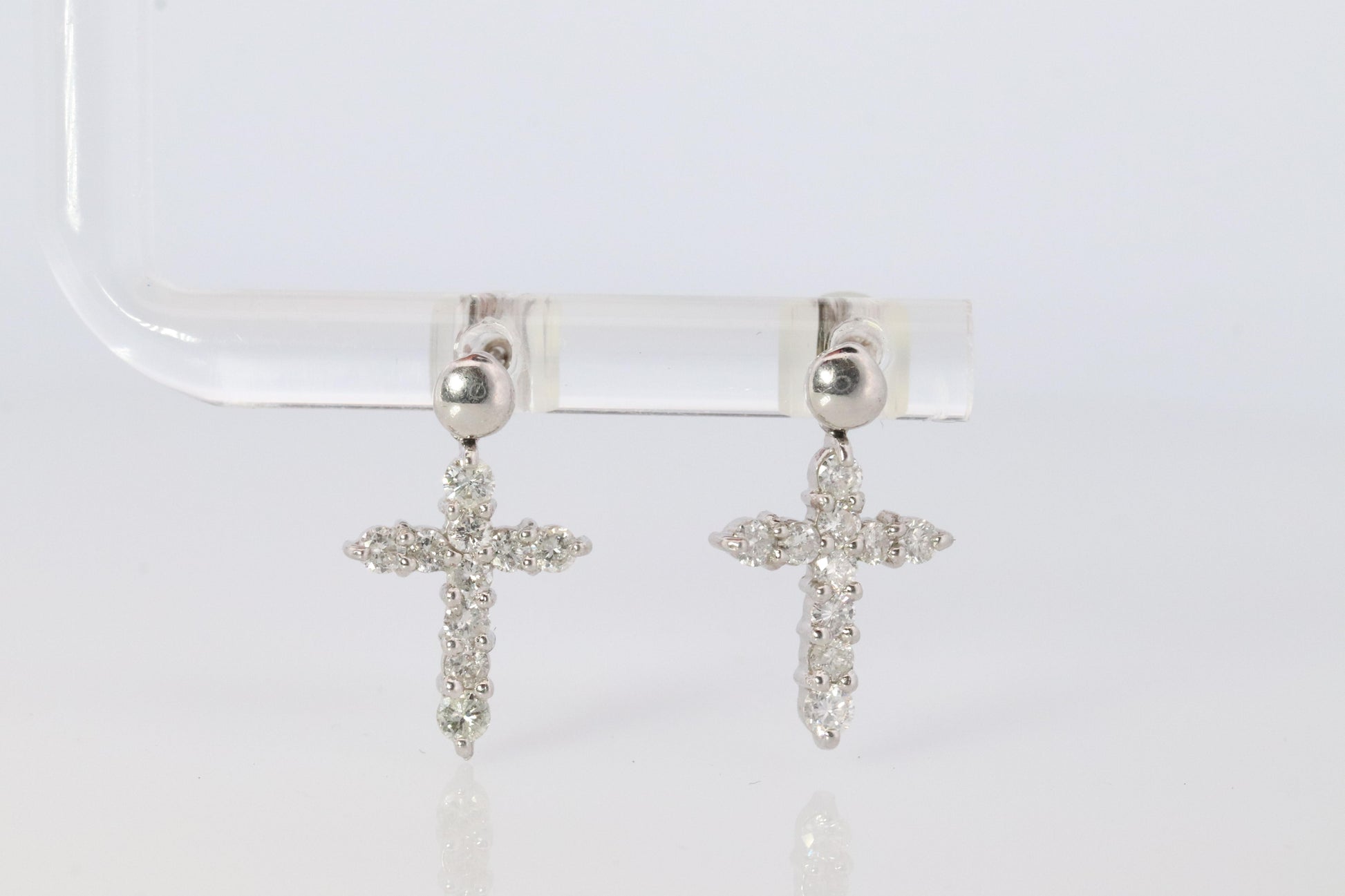 Diamond Cross Earrings. Platinum PT900 1/4ct Diamond Dangle Earrings.