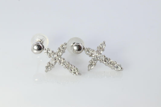 Diamond Cross Earrings. Platinum PT900 1/4ct Diamond Dangle Earrings.