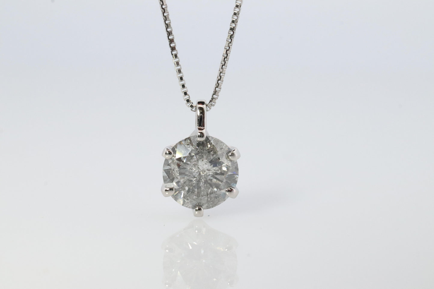 Large Diamond solitaire pendant. Platinum Pt900 Round diamond 1CT Necklace