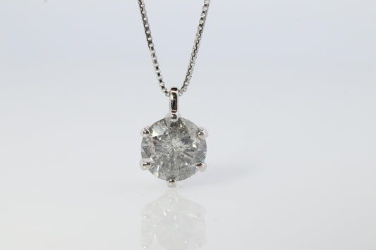 Large Diamond solitaire pendant. Platinum Pt900 Round diamond 1CT Necklace