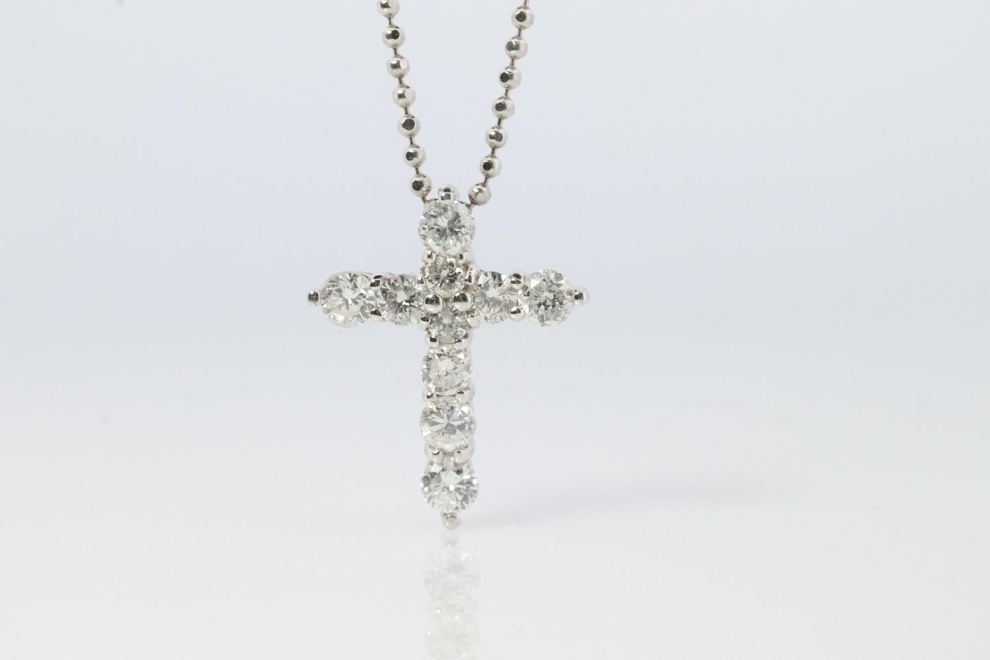 Platinum Diamond Cross Pendant. PT900 0.5ct Diamond Crucifix Ball Chain Necklace