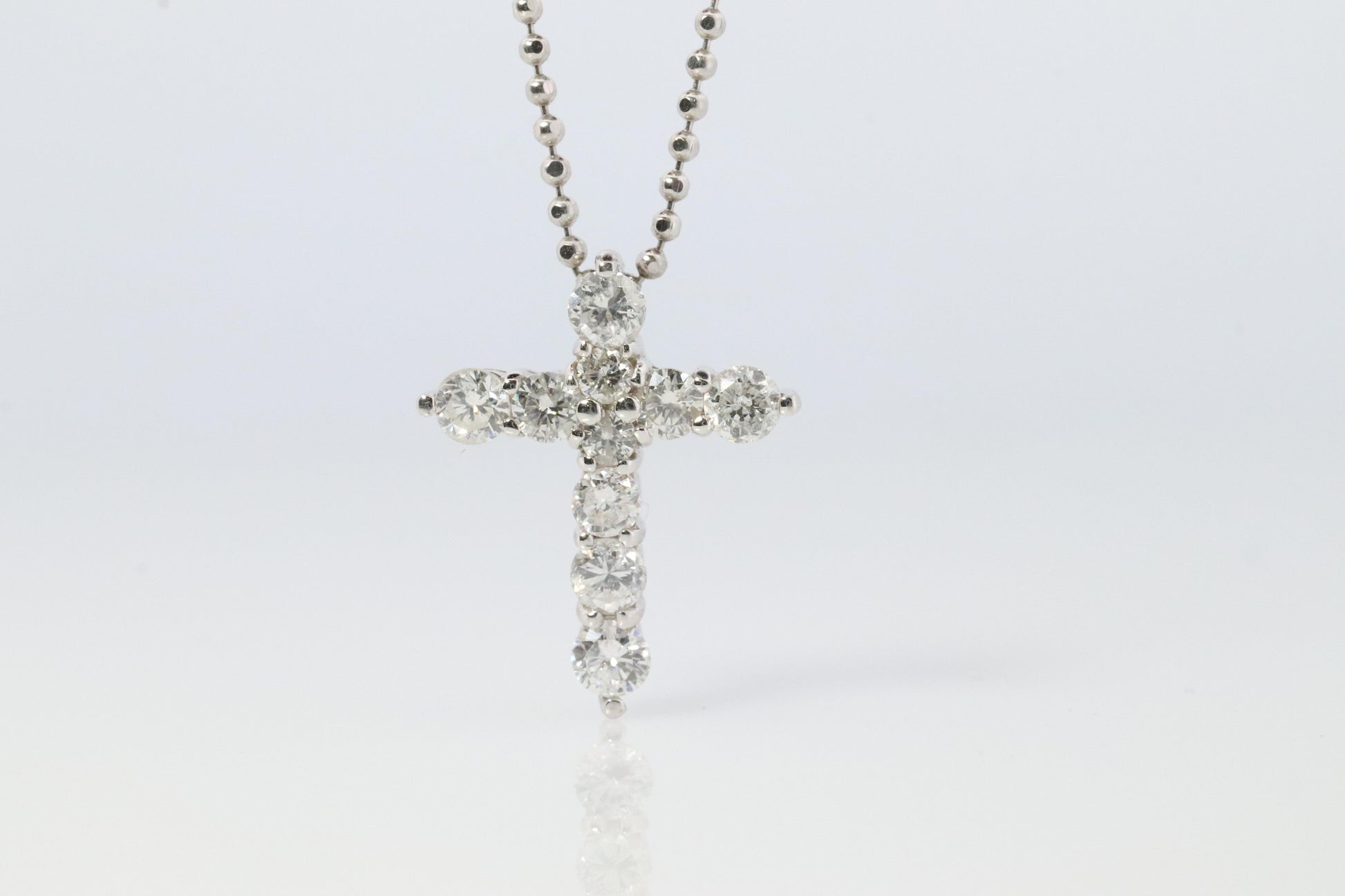 Platinum Diamond Cross Pendant. PT900 0.5ct Diamond Crucifix Ball Chain Necklace