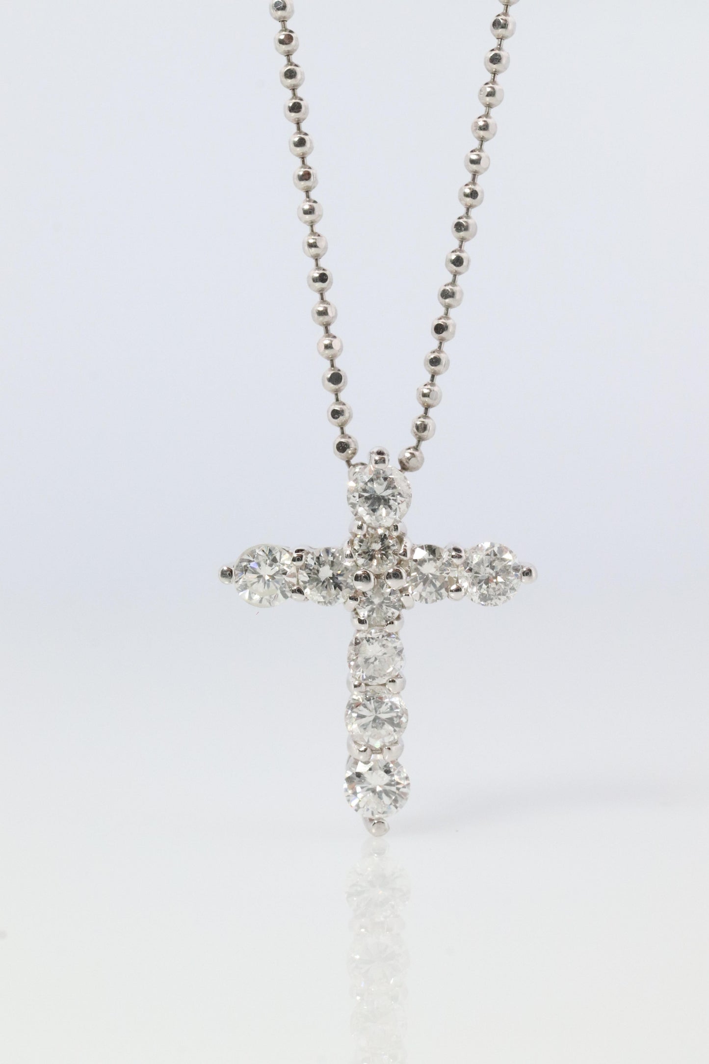 Platinum Diamond Cross Pendant. PT900 0.5ct Diamond Crucifix Ball Chain Necklace