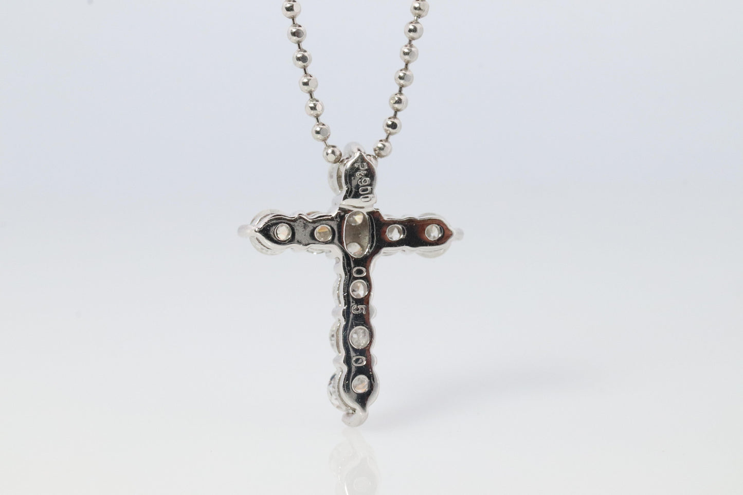 Platinum Diamond Cross Pendant. PT900 0.5ct Diamond Crucifix Ball Chain Necklace