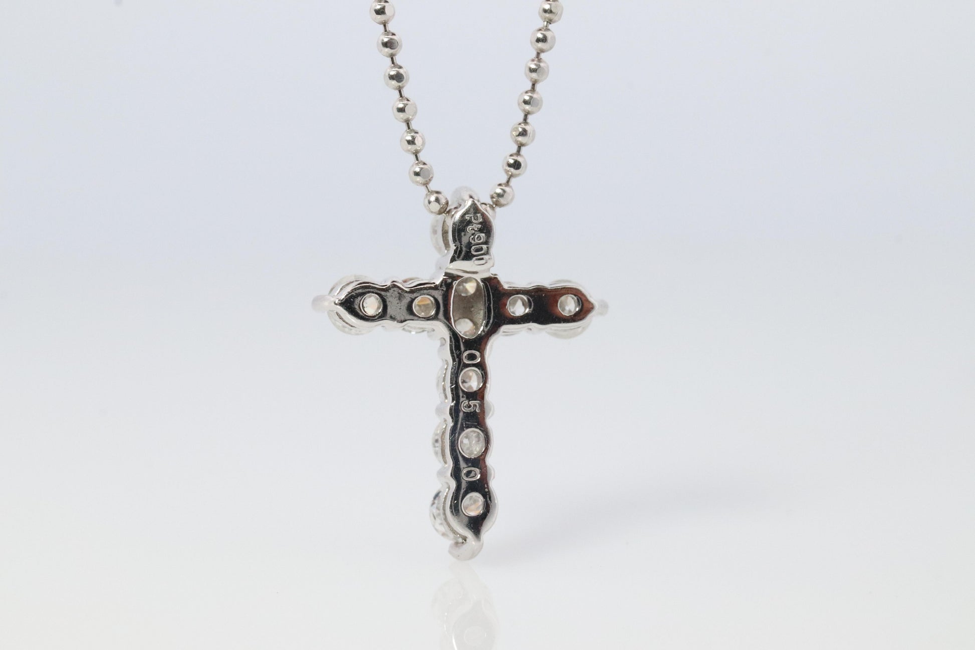 Platinum Diamond Cross Pendant. PT900 0.5ct Diamond Crucifix Ball Chain Necklace