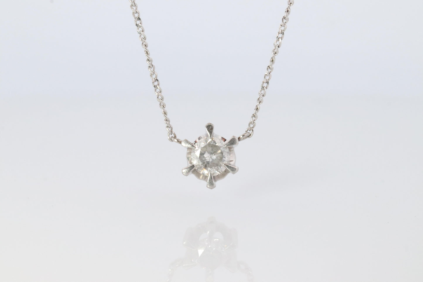 Large Diamond solitaire pendant. Platinum Pt900 Belcher Claw 0.6CT Necklace