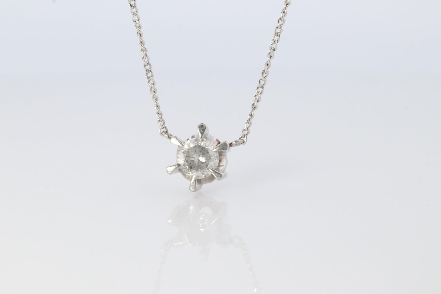 Large Diamond solitaire pendant. Platinum Pt900 Belcher Claw 0.6CT Necklace