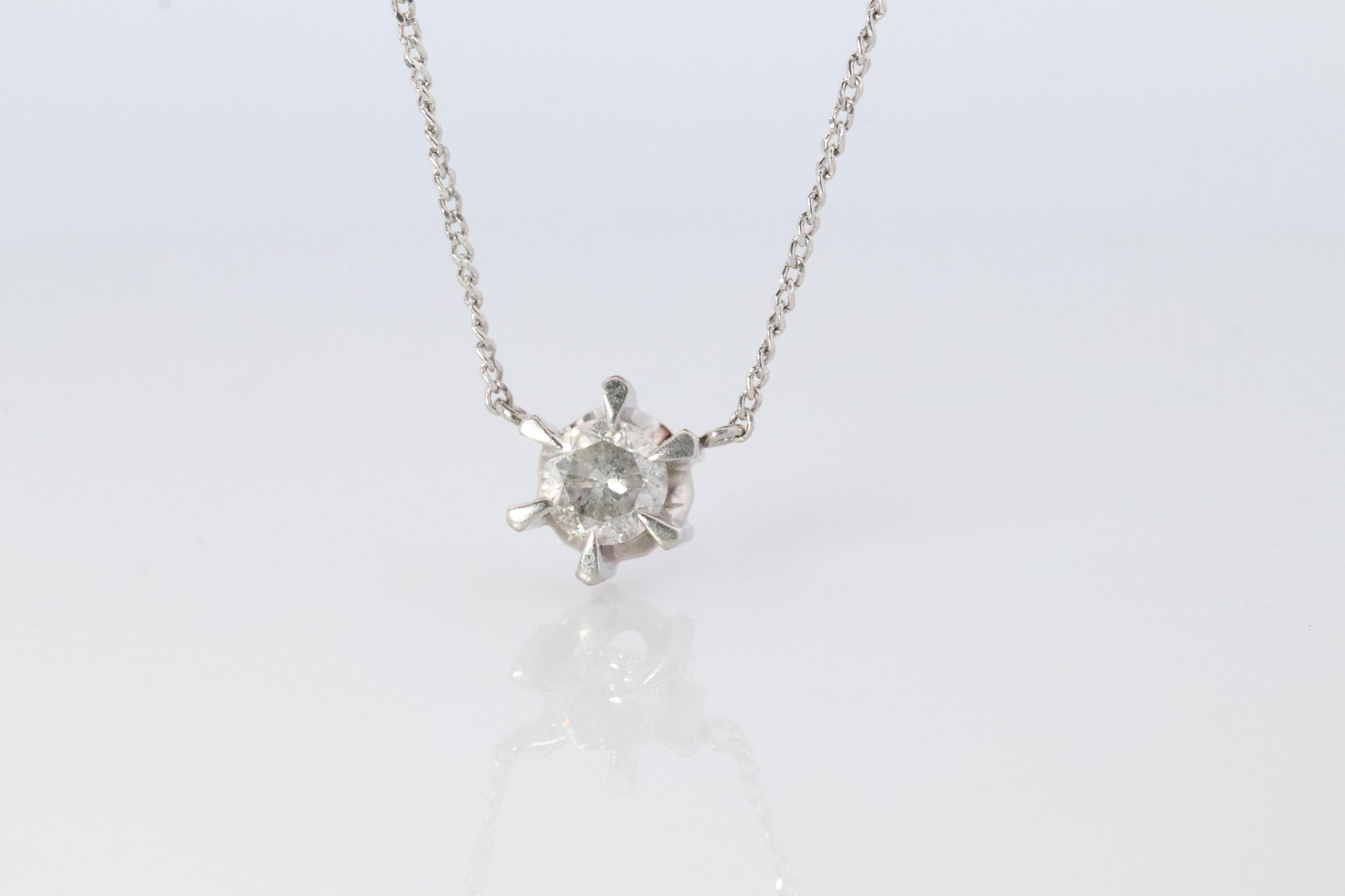 Large Diamond solitaire pendant. Platinum Pt900 Belcher Claw 0.6CT Necklace