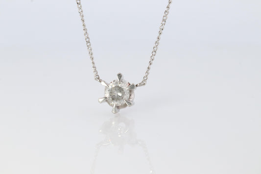 Large Diamond solitaire pendant. Platinum Pt900 Belcher Claw 0.6CT Necklace