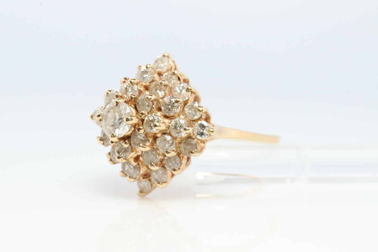 14k Yellow Gold Ring. Round Diamond Cluster Ring. Waterfall diamond. st(278)