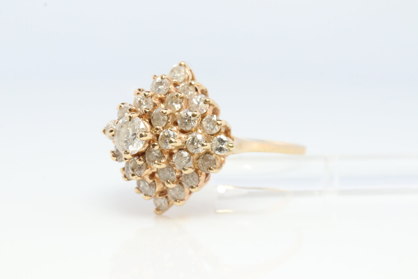 14k Yellow Gold Ring. Round Diamond Cluster Ring. Waterfall diamond. st(278)