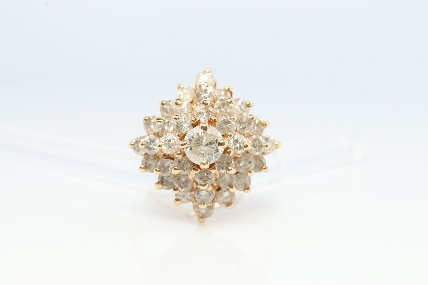 14k Yellow Gold Ring. Round Diamond Cluster Ring. Waterfall diamond. st(278)