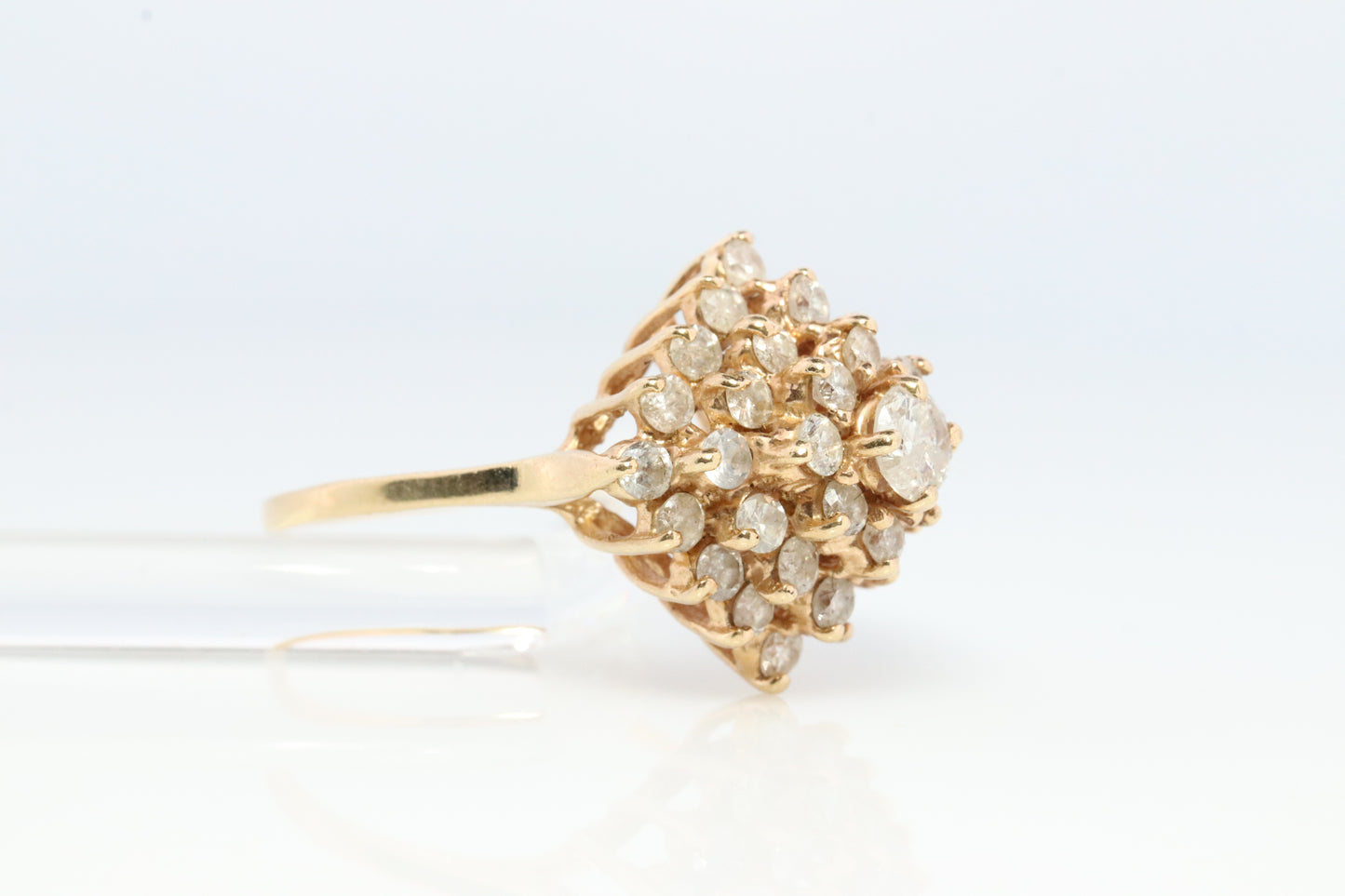 14k Yellow Gold Ring. Round Diamond Cluster Ring. Waterfall diamond. st(278)