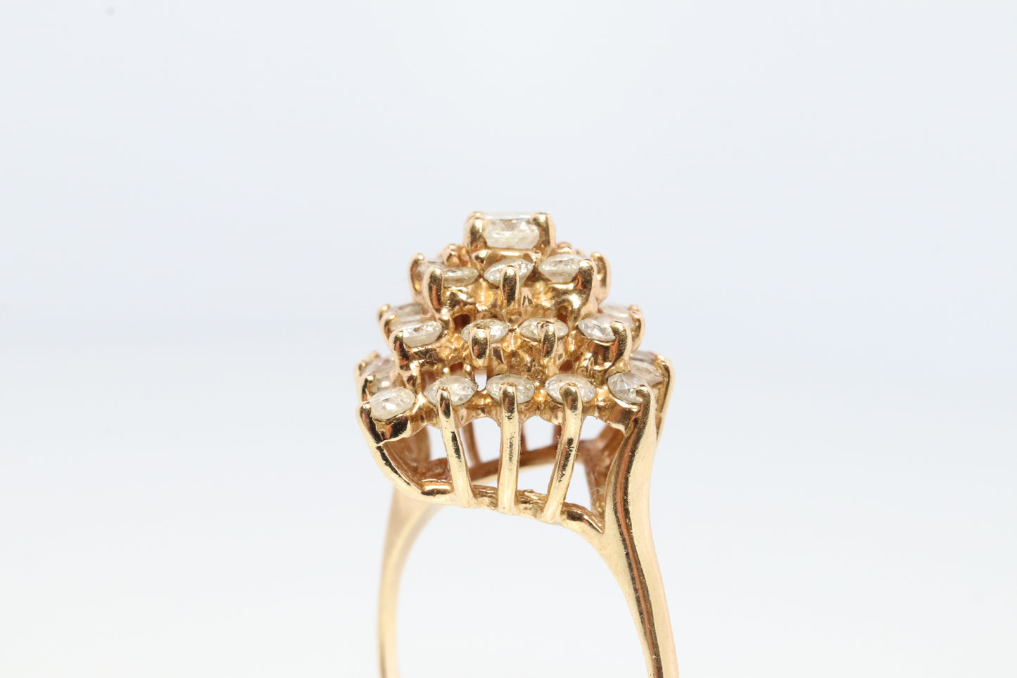 14k Yellow Gold Ring. Round Diamond Cluster Ring. Waterfall diamond. st(278)