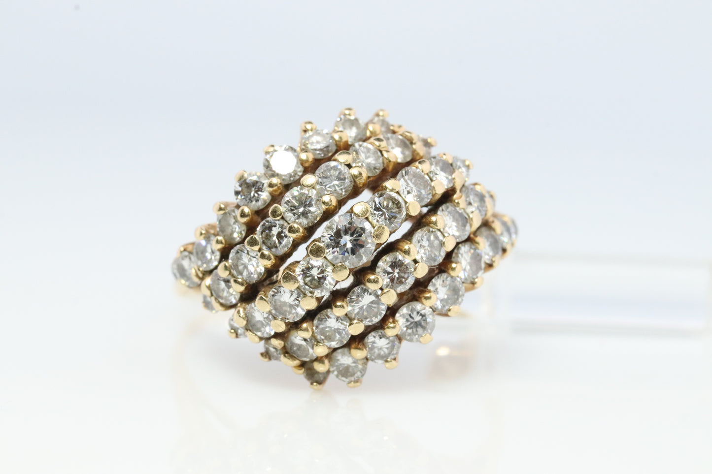 14k Diamond Cluster Bombe Dome Ring. Contemporary Diamond cluster dome cocktail ring.