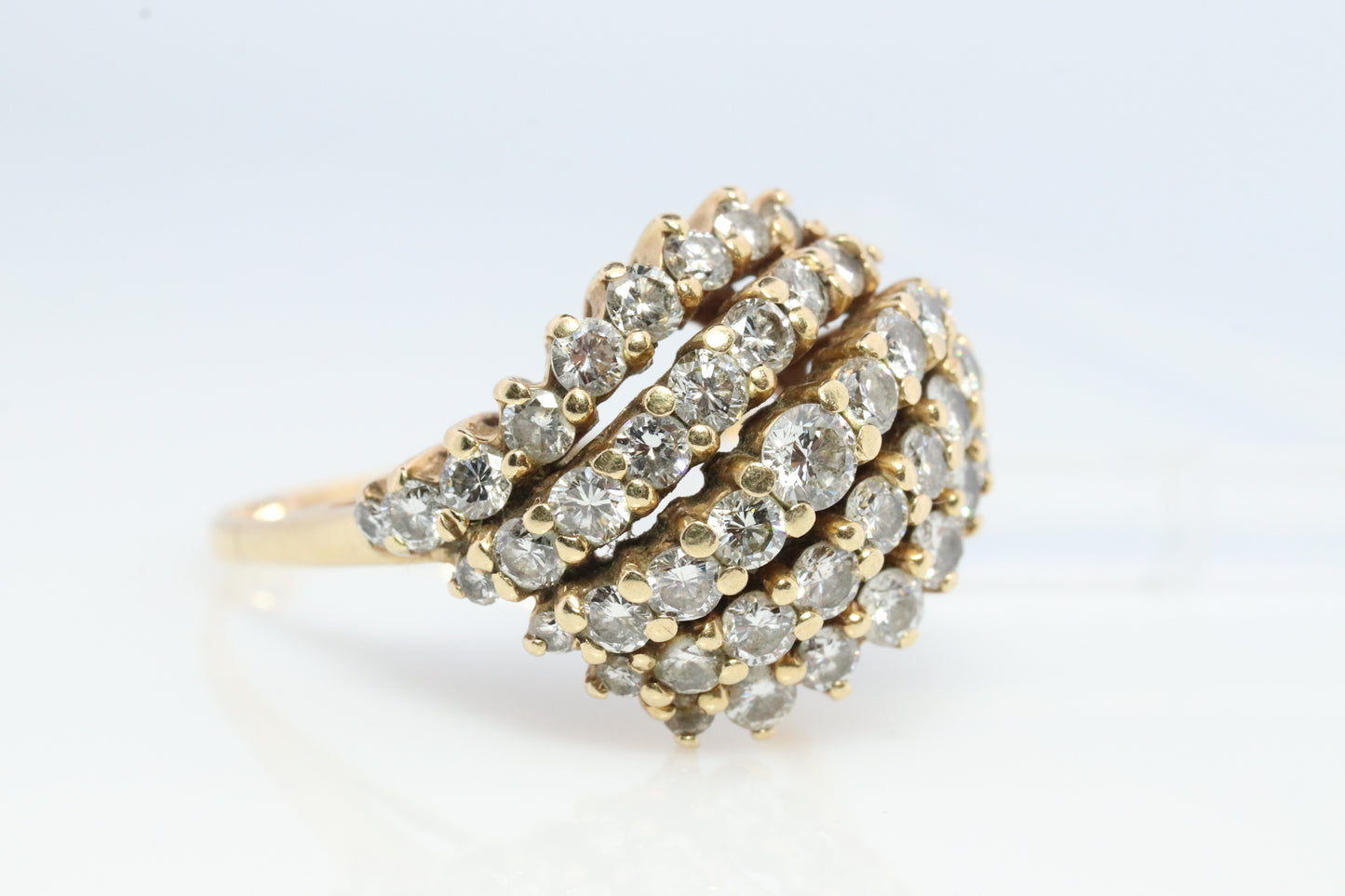 14k Diamond Cluster Bombe Dome Ring. Contemporary Diamond cluster dome cocktail ring.