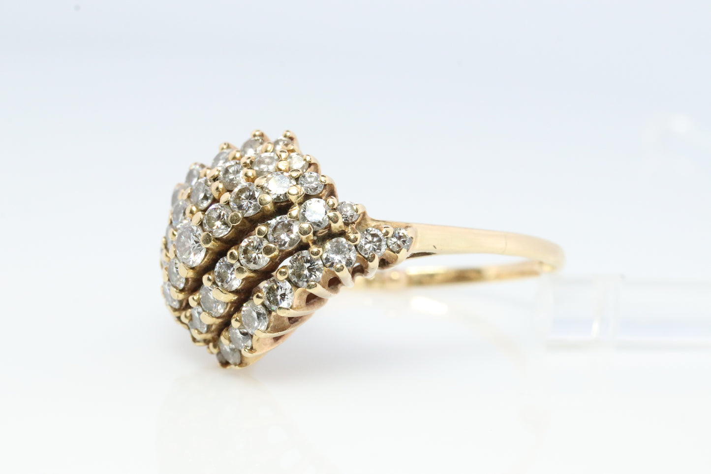 14k Diamond Cluster Bombe Dome Ring. Contemporary Diamond cluster dome cocktail ring.