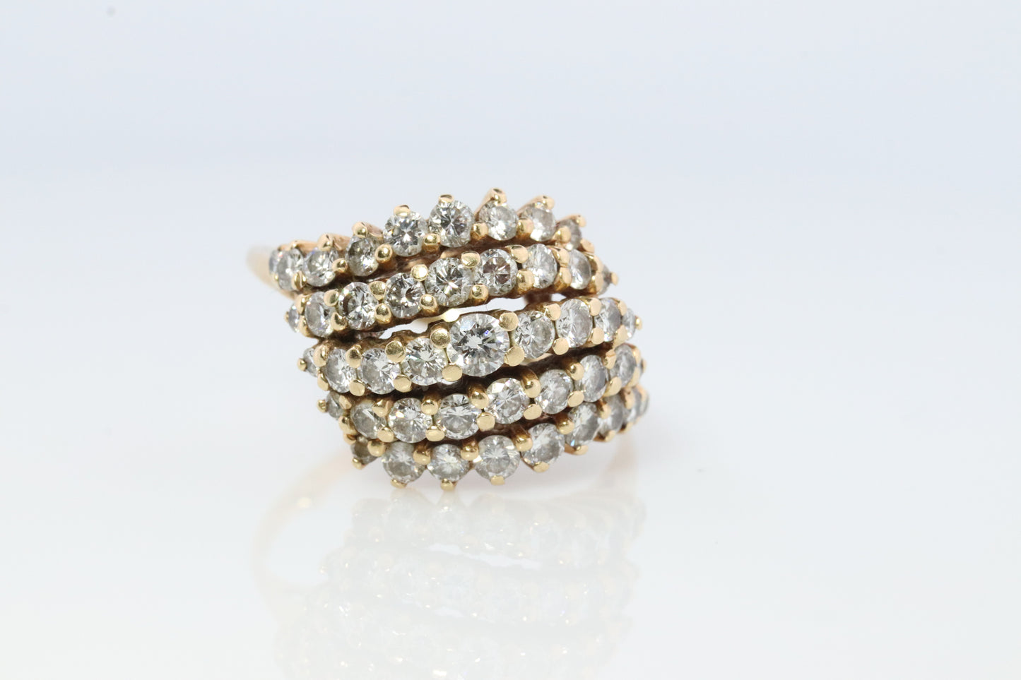 14k Diamond Cluster Bombe Dome Ring. Contemporary Diamond cluster dome cocktail ring.