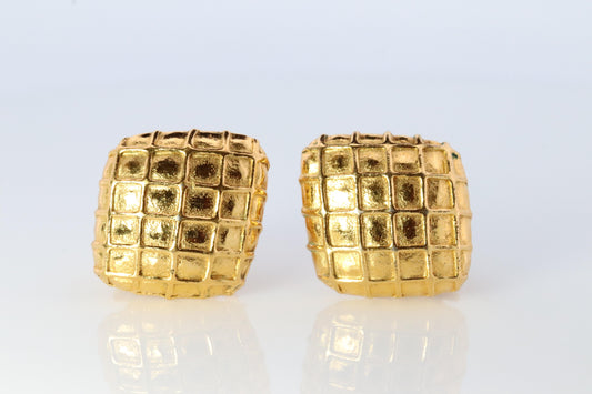 Chanel Earrings. Genuine CC CHANEL Rhombus Waffle squares. Nonpierced