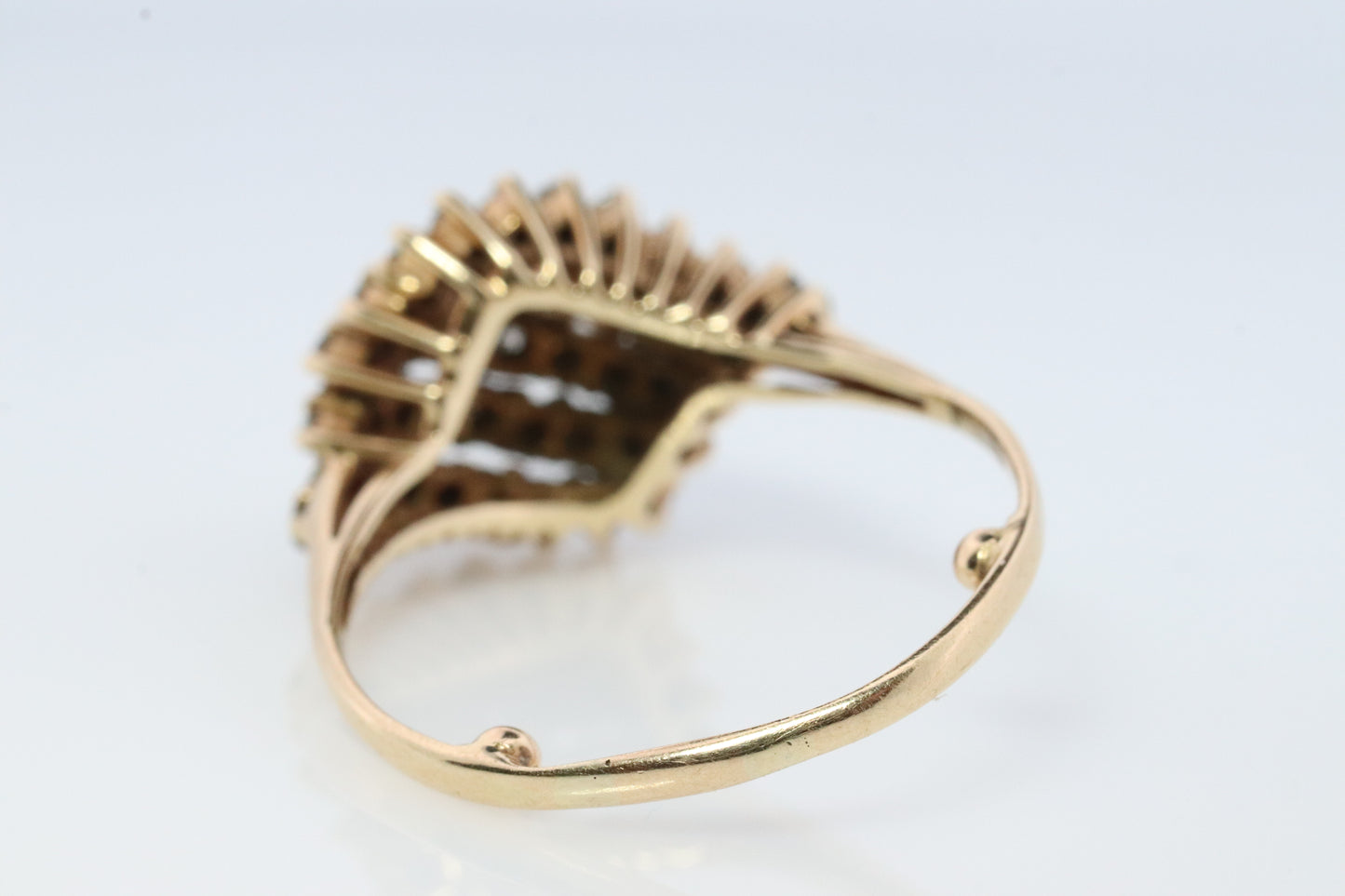 14k Diamond Cluster Bombe Dome Ring. Contemporary Diamond cluster dome cocktail ring.