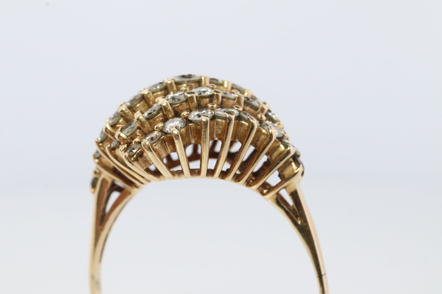 14k Diamond Cluster Bombe Dome Ring. Contemporary Diamond cluster dome cocktail ring.