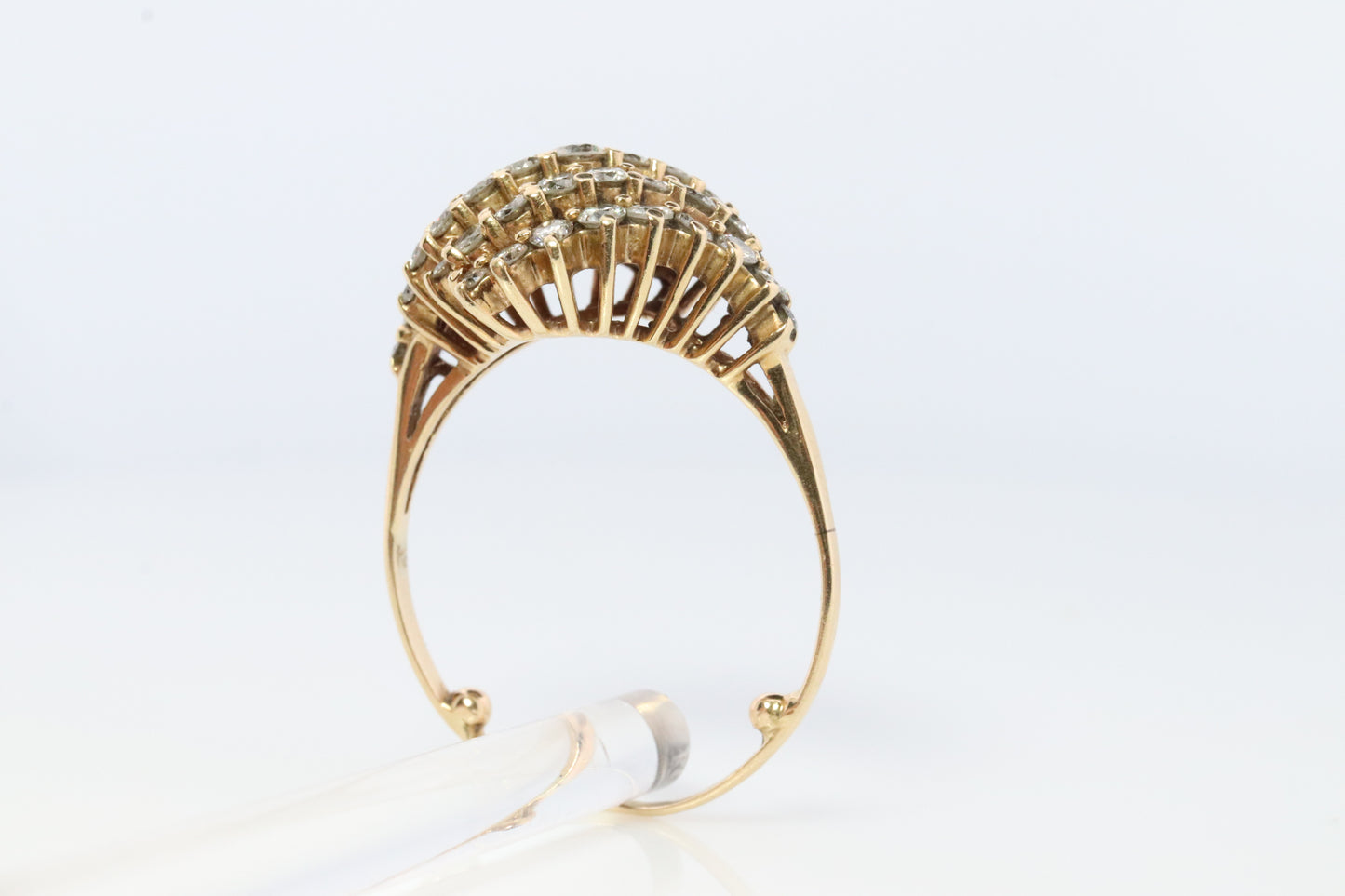 14k Diamond Cluster Bombe Dome Ring. Contemporary Diamond cluster dome cocktail ring.