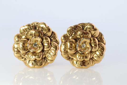 Chanel Earrings. Genuine CHANEL Enamel Camelia Flower Bloom Clip on earrings.