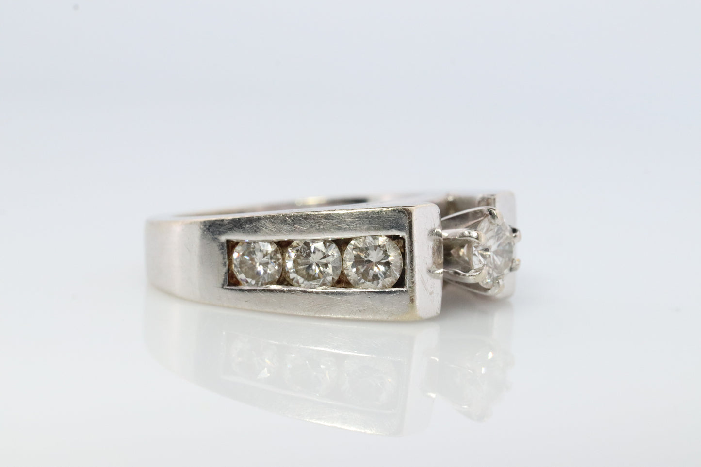 14k Diamond Solitaire with accents. 1.09ctw diamonds Vintage 14k Engagement or Wedding ring.