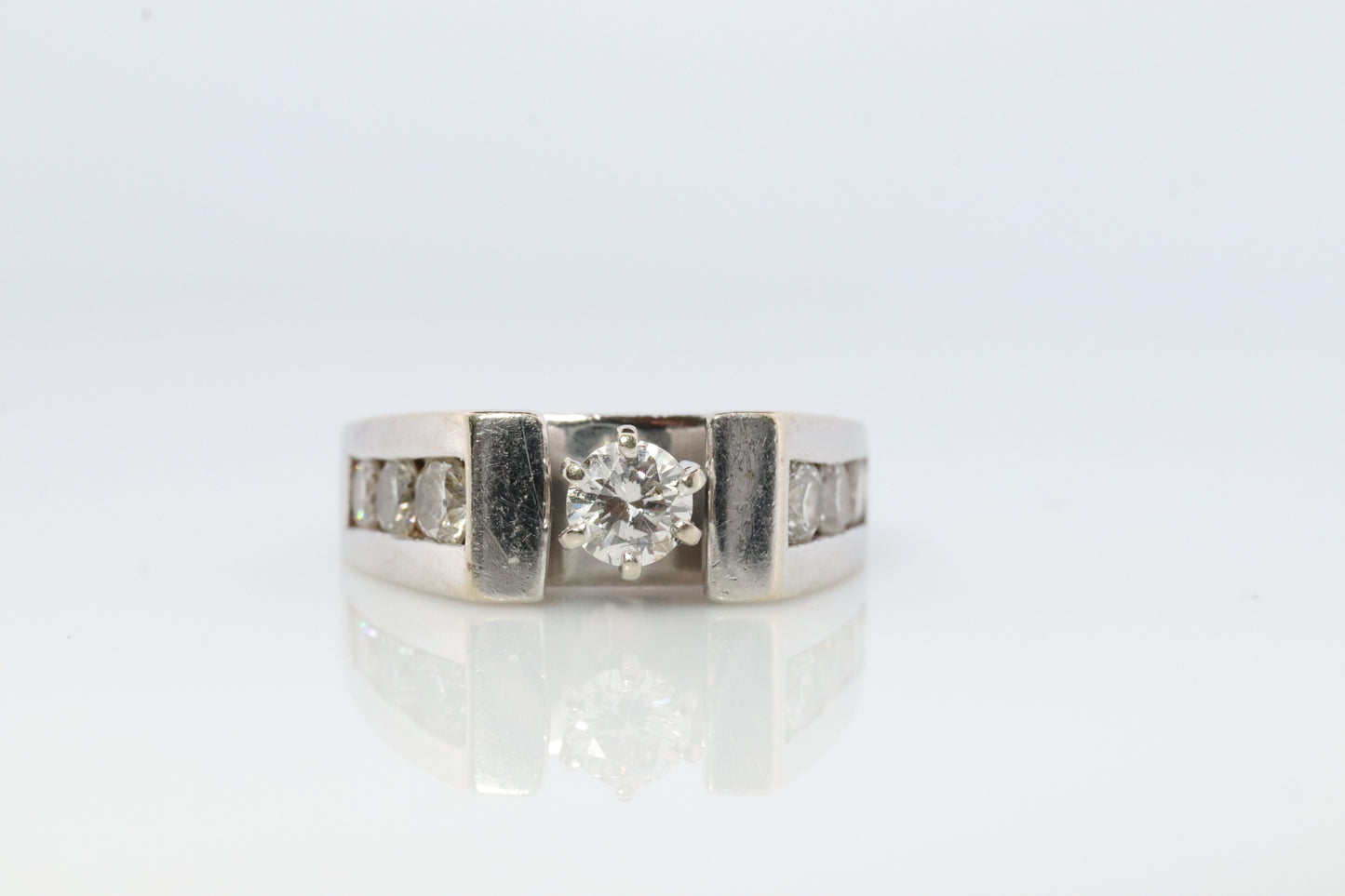 14k Diamond Solitaire with accents. 1.09ctw diamonds Vintage 14k Engagement or Wedding ring.