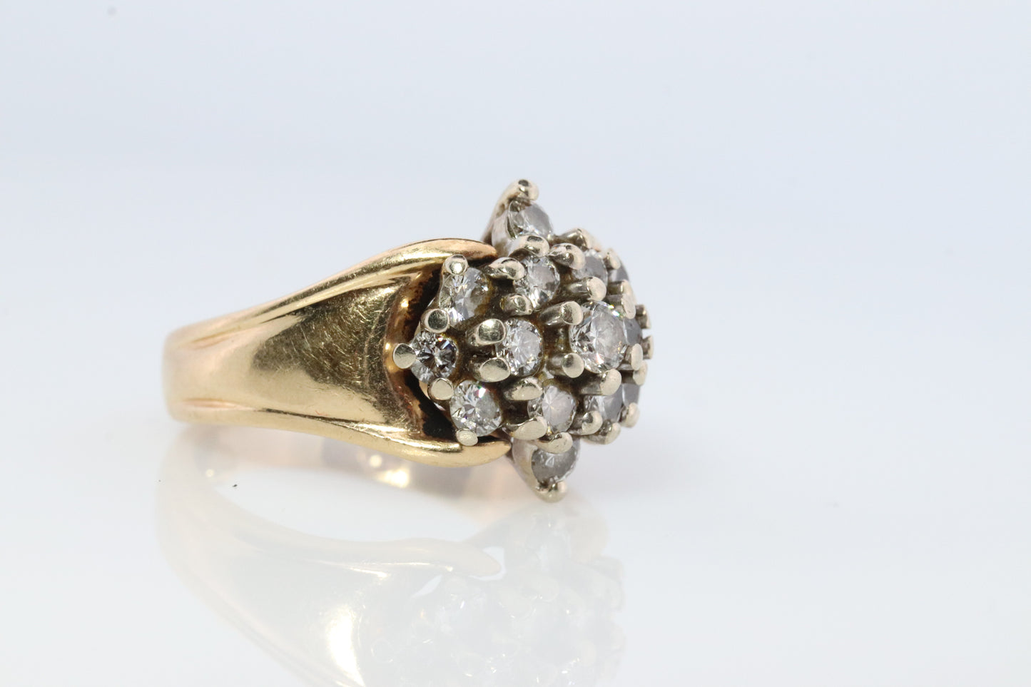 14k Diamond Cluster HIS/HER Set Ring. Waterfall diamond. 1.02ctw diamonds.