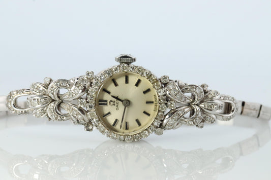 Omega watch. Omega Platinum and 18k Gold Diamond manual Ladies wristwatch