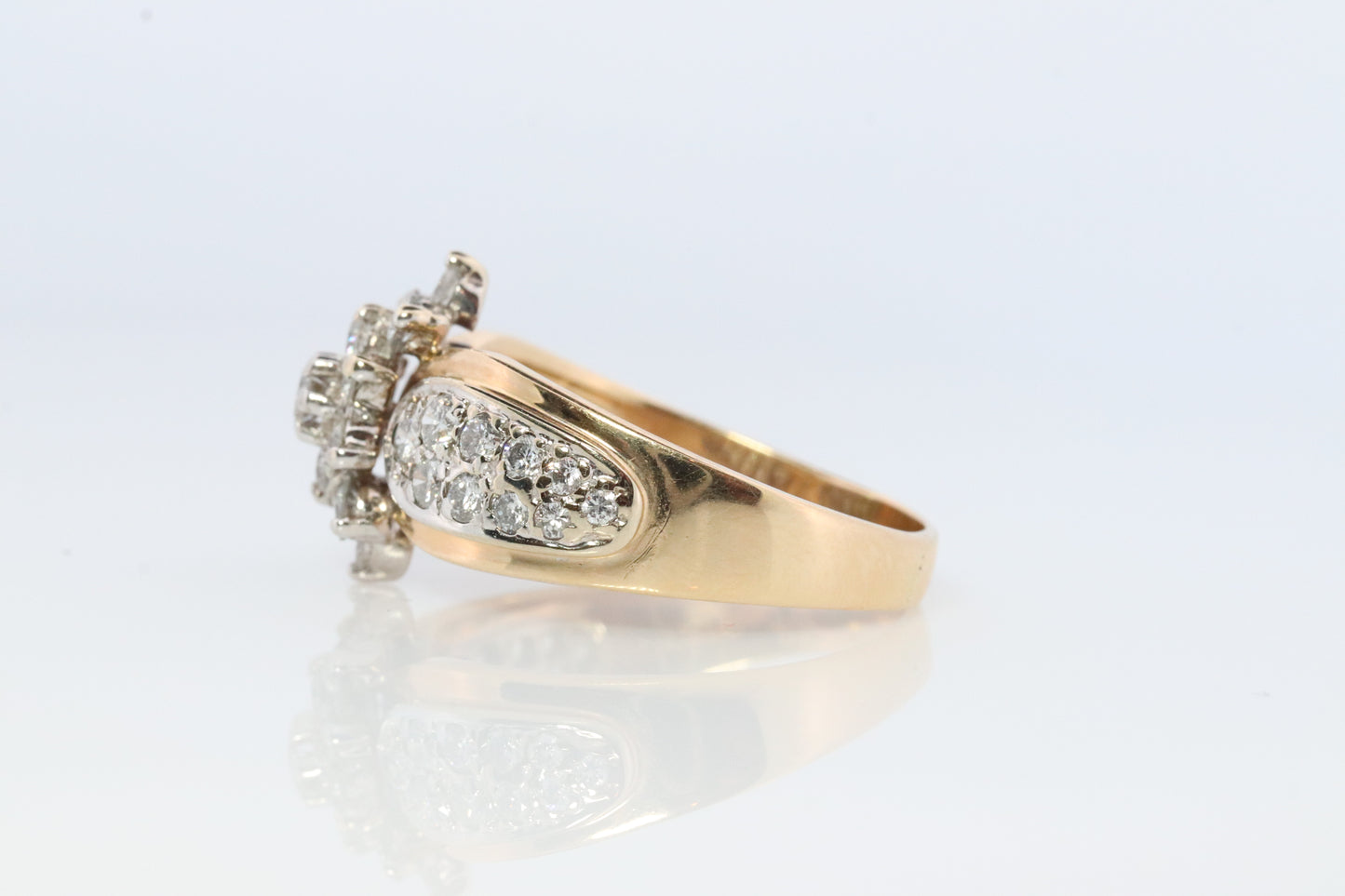 14k Yellow Gold Ring. Round Diamond Cluster Ring. Waterfall diamond. 1.75ctw diamonds