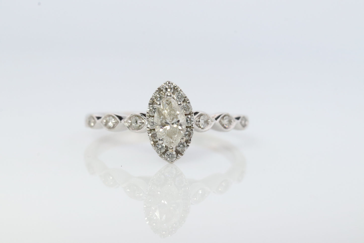 Marquise Diamond Solitaire Halo Ring . 14k White Gold HALO Diamond Petite 0.20ct Engagement Ring st(161/00)