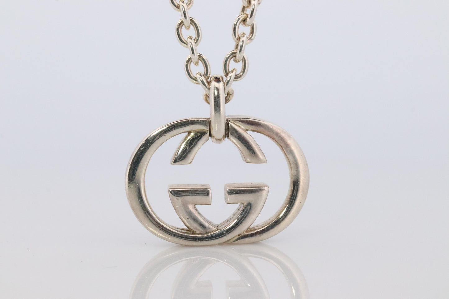 Vintage GUCCI Necklace. Double G Gucci Logo Sterling Silver Pendant Original box