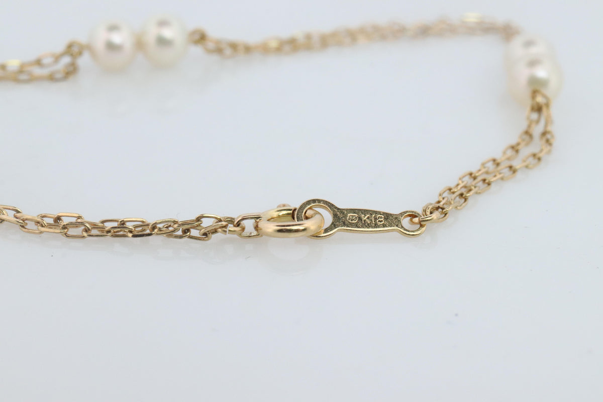 Mikimoto Bracelet. Vintage 18k Gold Mikimoto Pearl Station Bracelet Dainty.