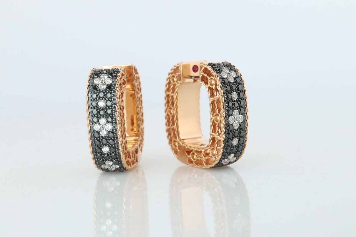 Preowned Roberto Coin Earrings. 18k Rose Gold Venetian Princess Diamond Hoops.