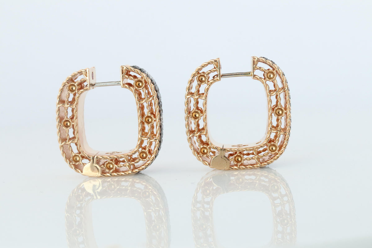 Preowned Roberto Coin Earrings. 18k Rose Gold Venetian Princess Diamond Hoops.