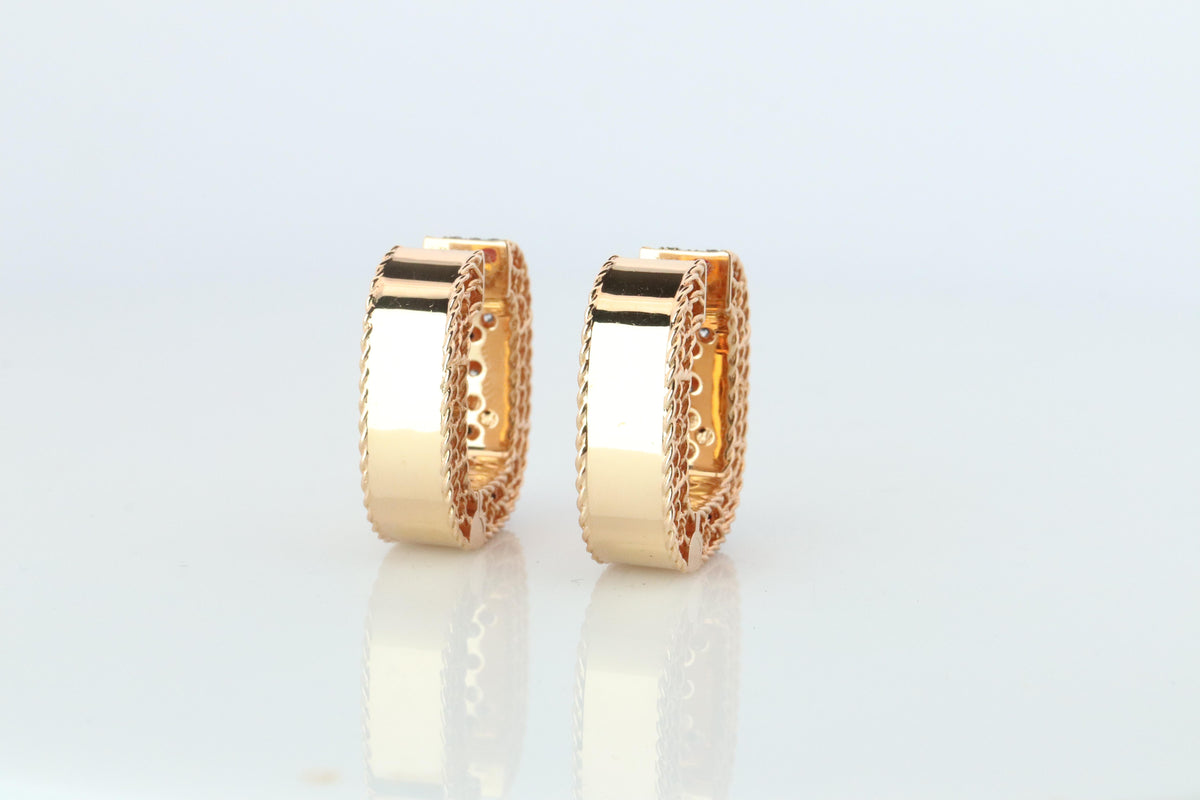 Preowned Roberto Coin Earrings. 18k Rose Gold Venetian Princess Diamond Hoops.