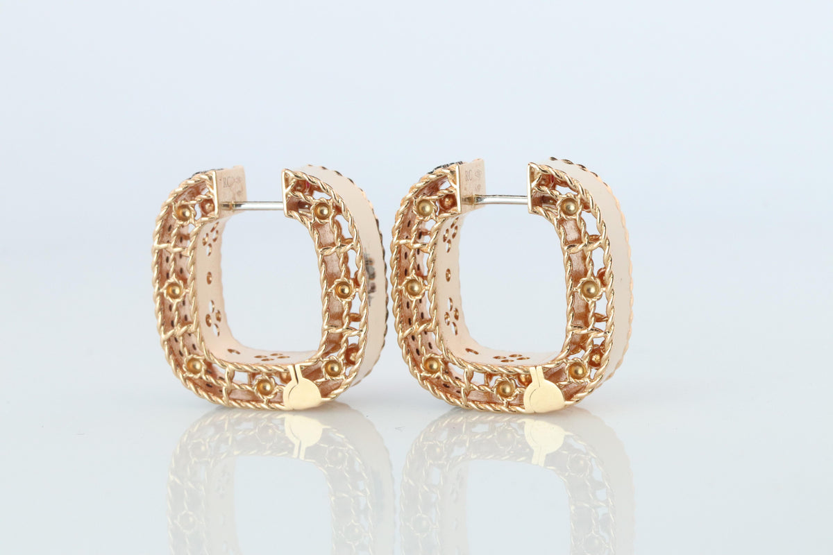 Preowned Roberto Coin Earrings. 18k Rose Gold Venetian Princess Diamond Hoops.