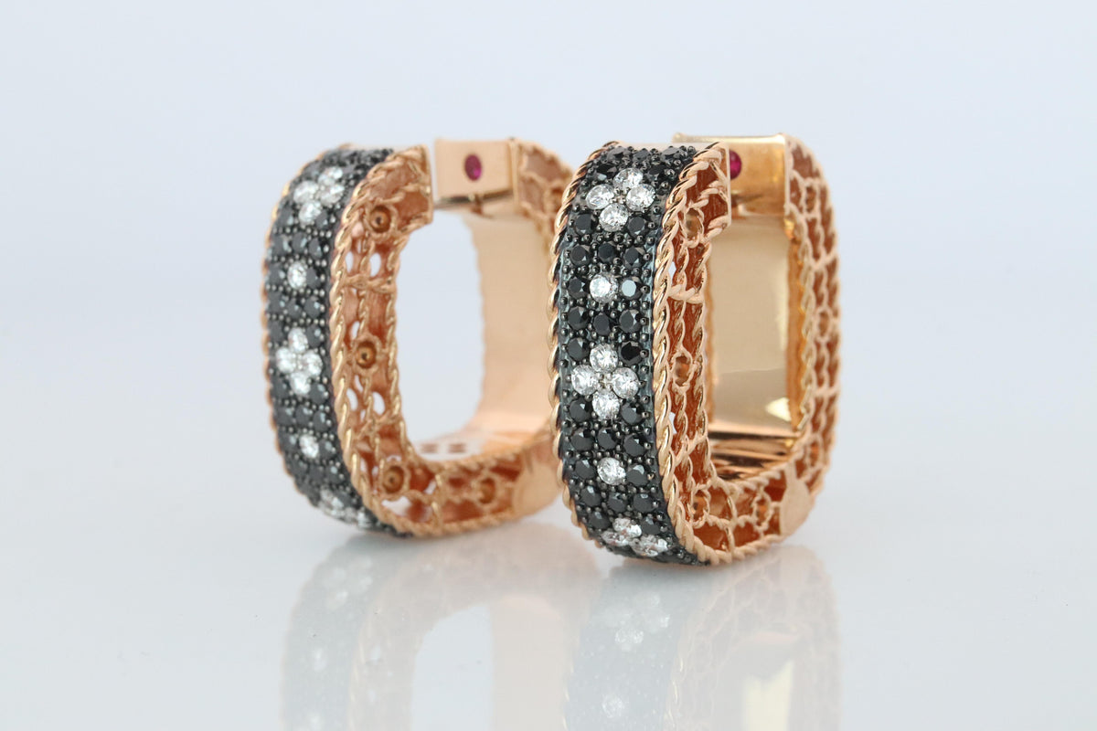 Preowned Roberto Coin Earrings. 18k Rose Gold Venetian Princess Diamond Hoops.