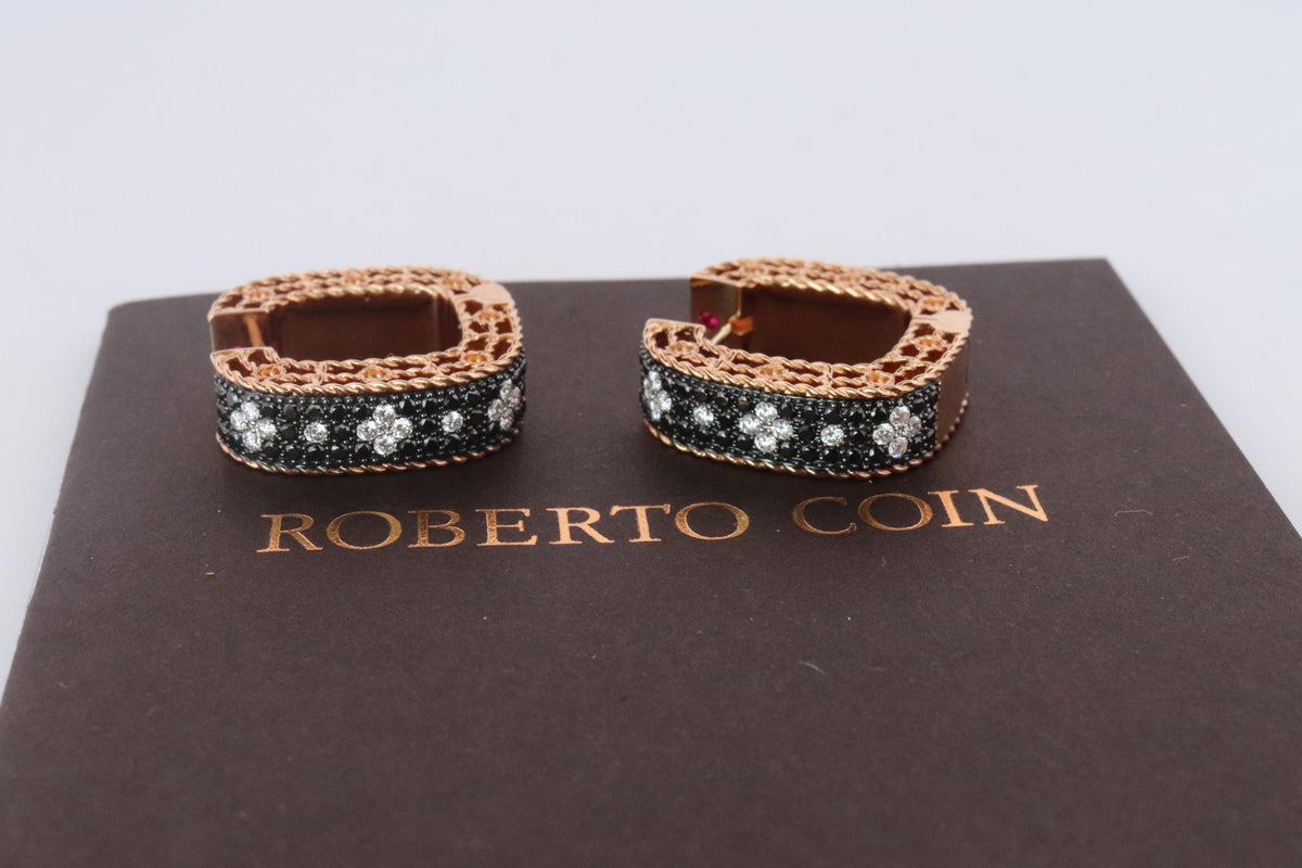 Preowned Roberto Coin Earrings. 18k Rose Gold Venetian Princess Diamond Hoops.