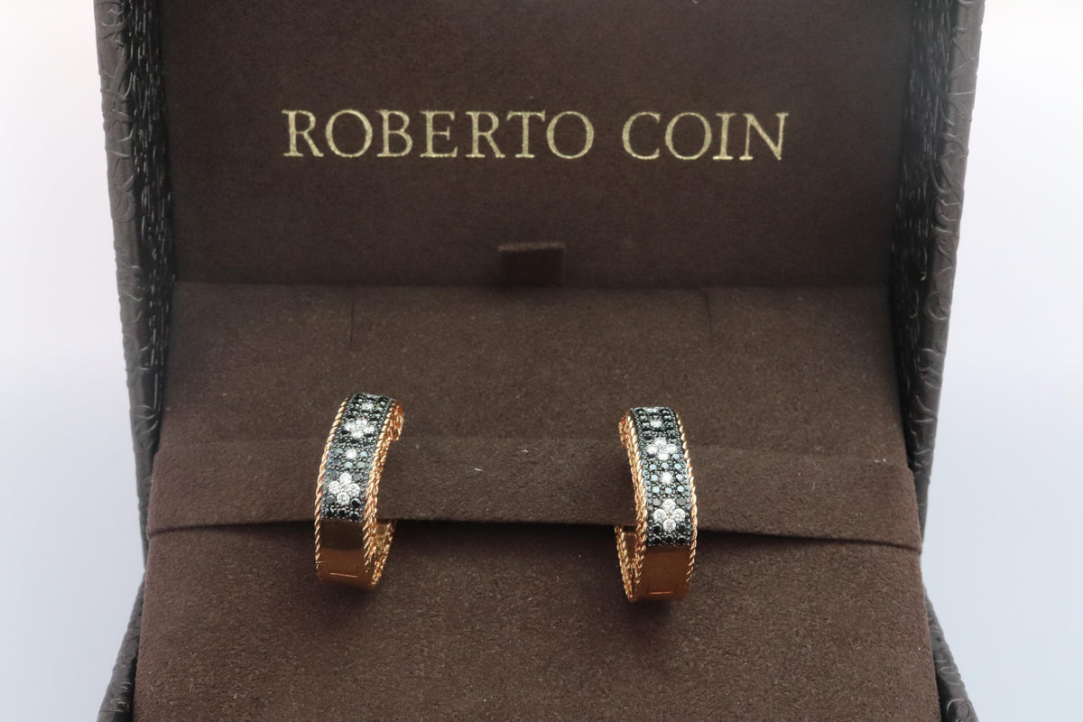 Preowned Roberto Coin Earrings. 18k Rose Gold Venetian Princess Diamond Hoops.