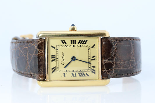 Vintage Must de Cartier Trinity Tank Watch. 925 Vermeil ARGENT Champagne Tank.