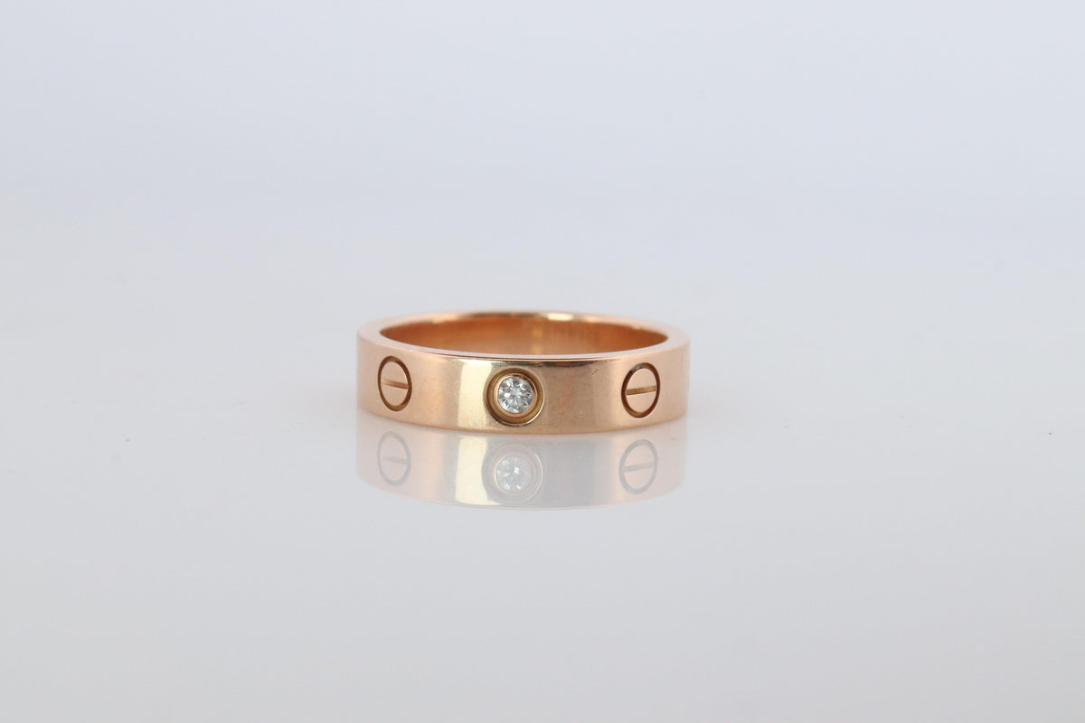 Vintage Cartier Love Diamond Ring. 18k YG Genuine Cartier 1P Diamond Band.