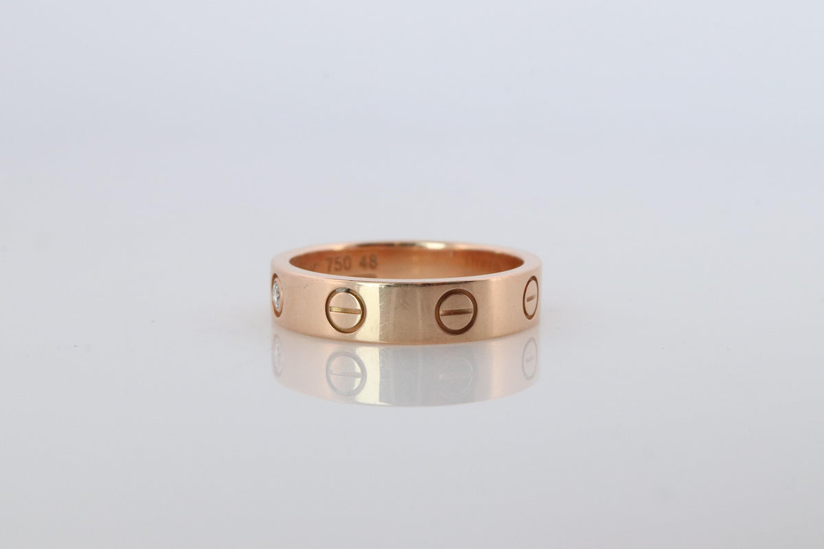 Vintage Cartier Love Diamond Ring. 18k YG Genuine Cartier 1P Diamond Band.