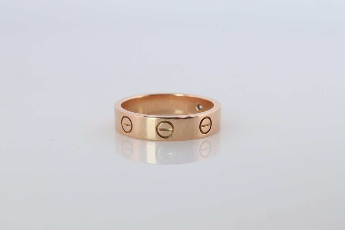 Vintage Cartier Love Diamond Ring. 18k YG Genuine Cartier 1P Diamond Band.