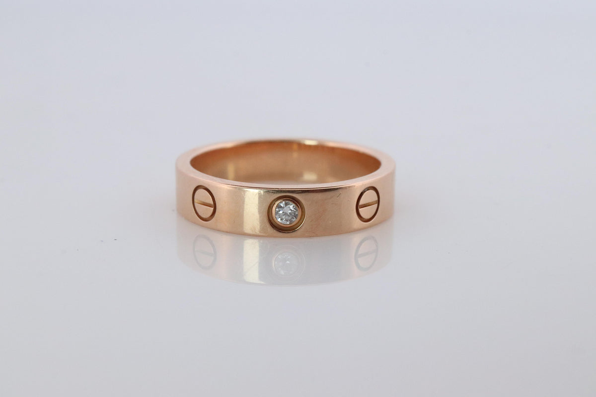 Vintage Cartier Love Diamond Ring. 18k YG Genuine Cartier 1P Diamond Band.