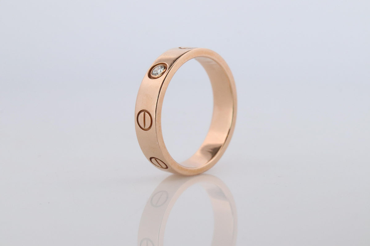 Vintage Cartier Love Diamond Ring. 18k YG Genuine Cartier 1P Diamond Band.