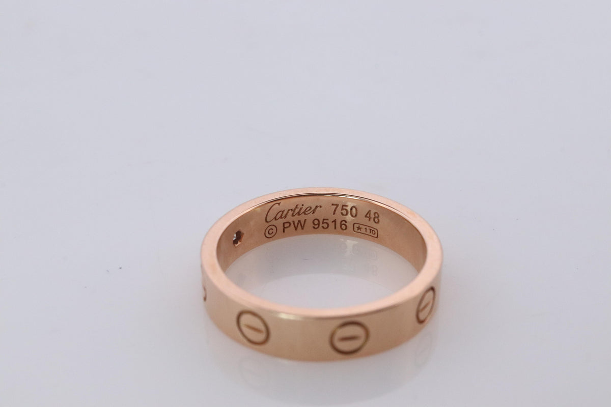 Vintage Cartier Love Diamond Ring. 18k YG Genuine Cartier 1P Diamond Band.